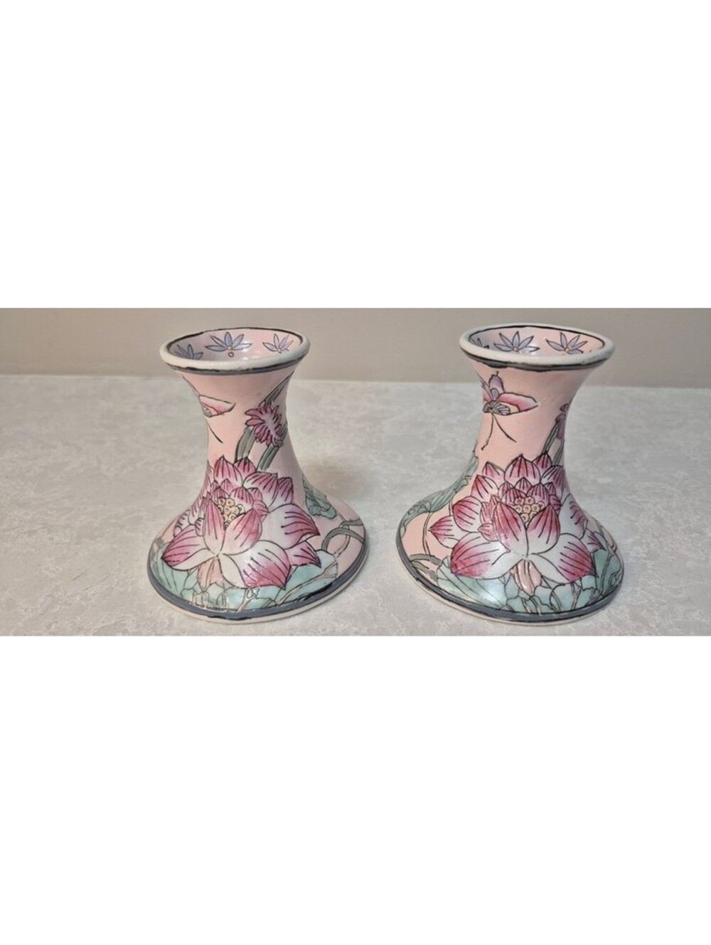 H.F.P. Macau Floral Porcelain Candlestick Holders - Pair (2)